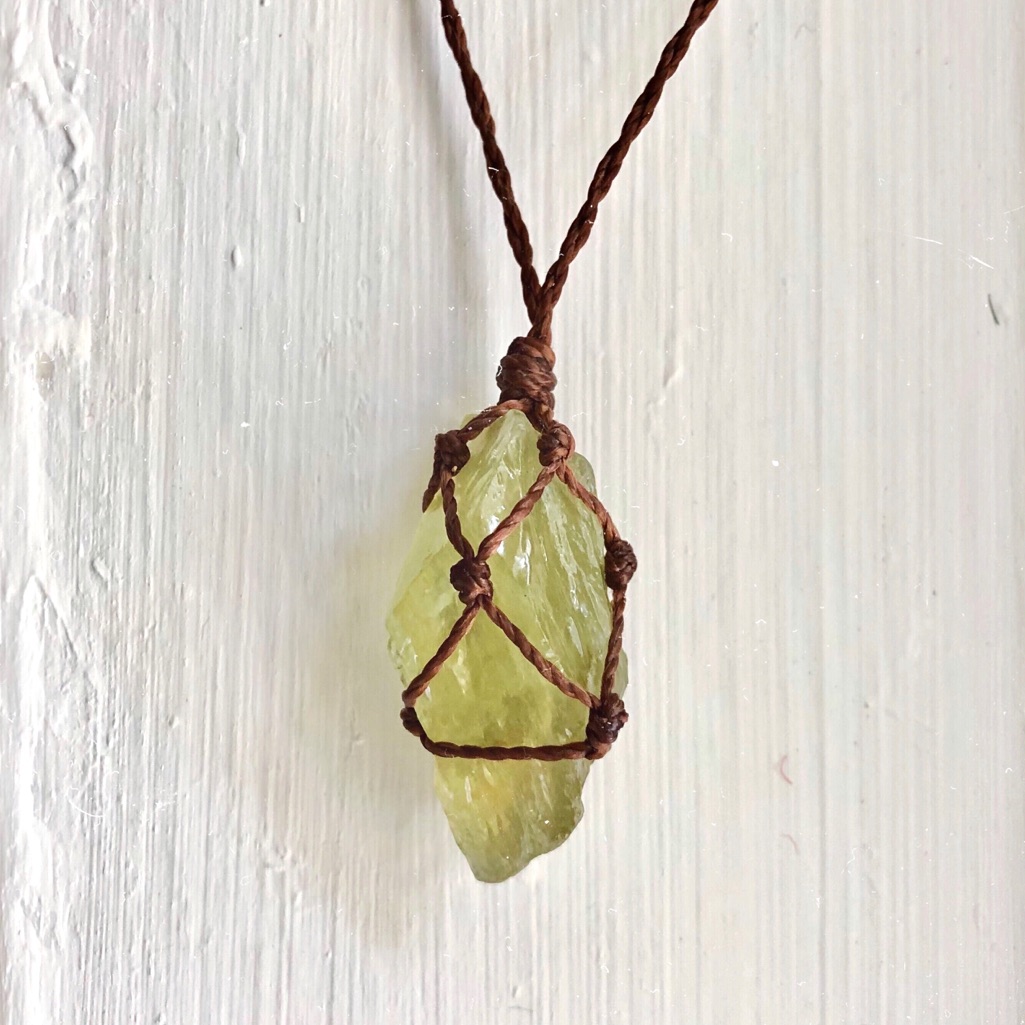 Wrapped Honey Green Calcite Brown Necklace 32$